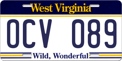 WV license plate OCV089