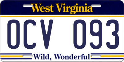 WV license plate OCV093
