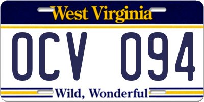 WV license plate OCV094