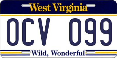 WV license plate OCV099