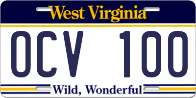 WV license plate OCV100