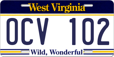 WV license plate OCV102