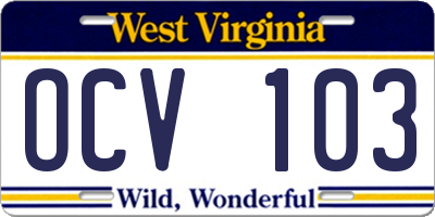 WV license plate OCV103