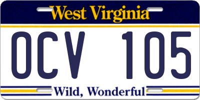 WV license plate OCV105