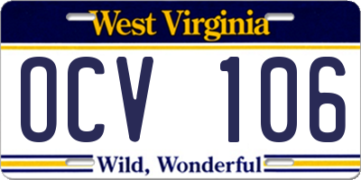 WV license plate OCV106