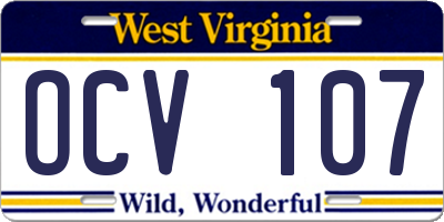 WV license plate OCV107