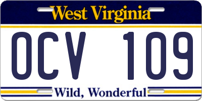 WV license plate OCV109