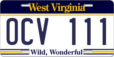 WV license plate OCV111