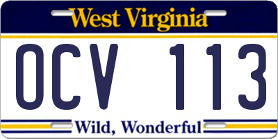 WV license plate OCV113