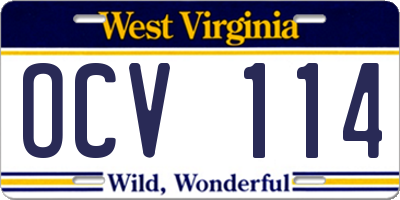 WV license plate OCV114