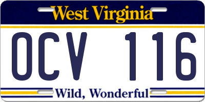 WV license plate OCV116