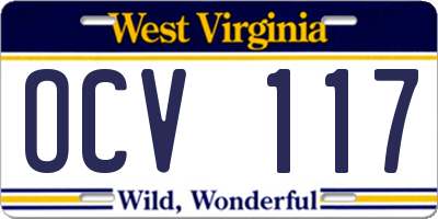 WV license plate OCV117