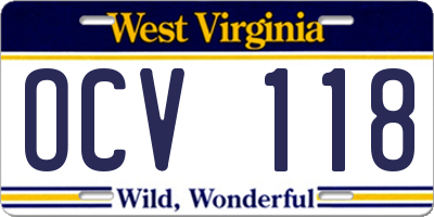WV license plate OCV118