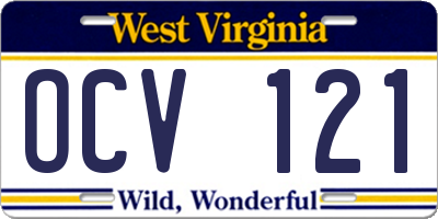 WV license plate OCV121