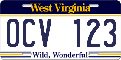 WV license plate OCV123