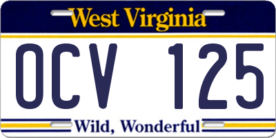 WV license plate OCV125
