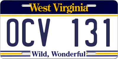 WV license plate OCV131