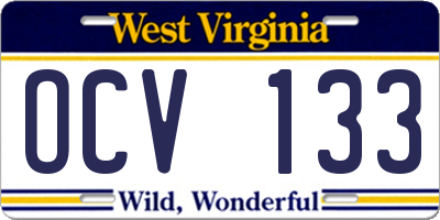 WV license plate OCV133