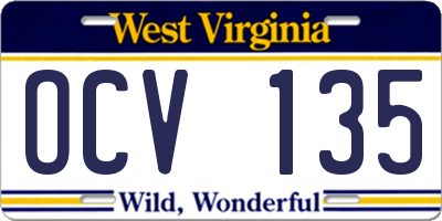 WV license plate OCV135