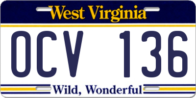 WV license plate OCV136