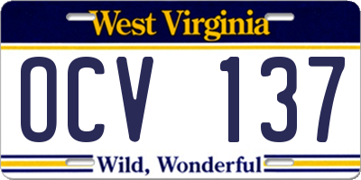 WV license plate OCV137