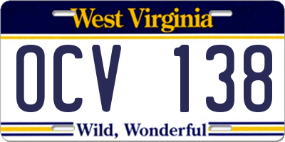 WV license plate OCV138