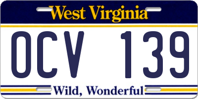 WV license plate OCV139