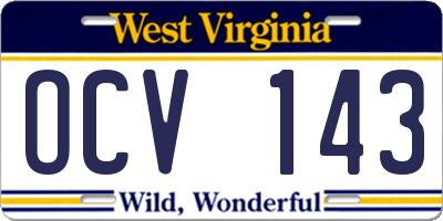 WV license plate OCV143