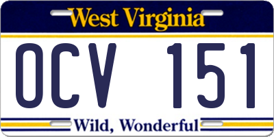 WV license plate OCV151