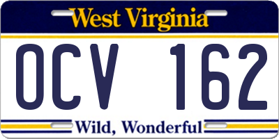 WV license plate OCV162