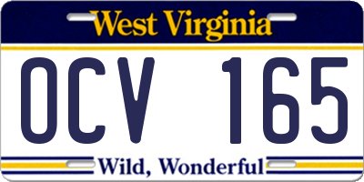 WV license plate OCV165