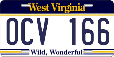 WV license plate OCV166