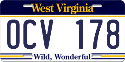 WV license plate OCV178