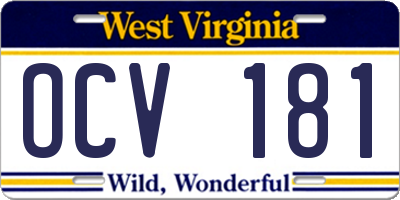 WV license plate OCV181