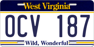 WV license plate OCV187