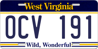 WV license plate OCV191