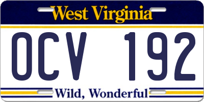 WV license plate OCV192