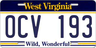 WV license plate OCV193