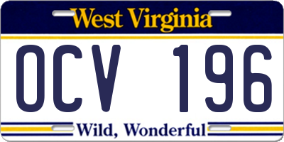 WV license plate OCV196