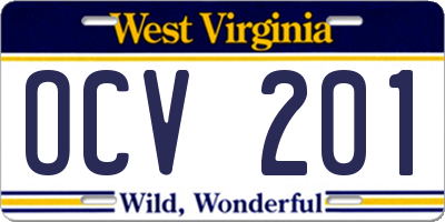 WV license plate OCV201