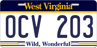 WV license plate OCV203