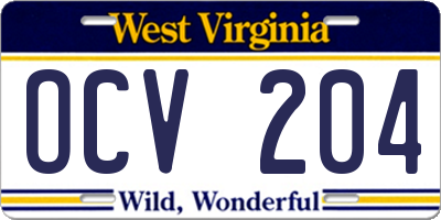 WV license plate OCV204