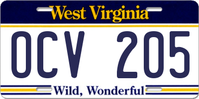 WV license plate OCV205