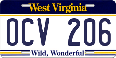 WV license plate OCV206