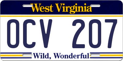 WV license plate OCV207