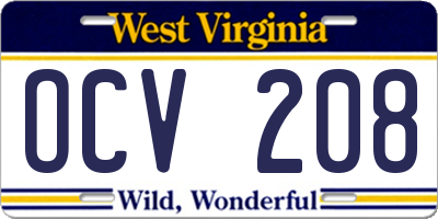 WV license plate OCV208