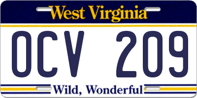 WV license plate OCV209