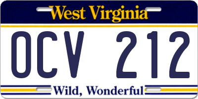 WV license plate OCV212
