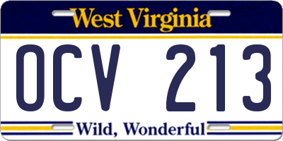 WV license plate OCV213