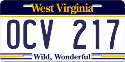 WV license plate OCV217
